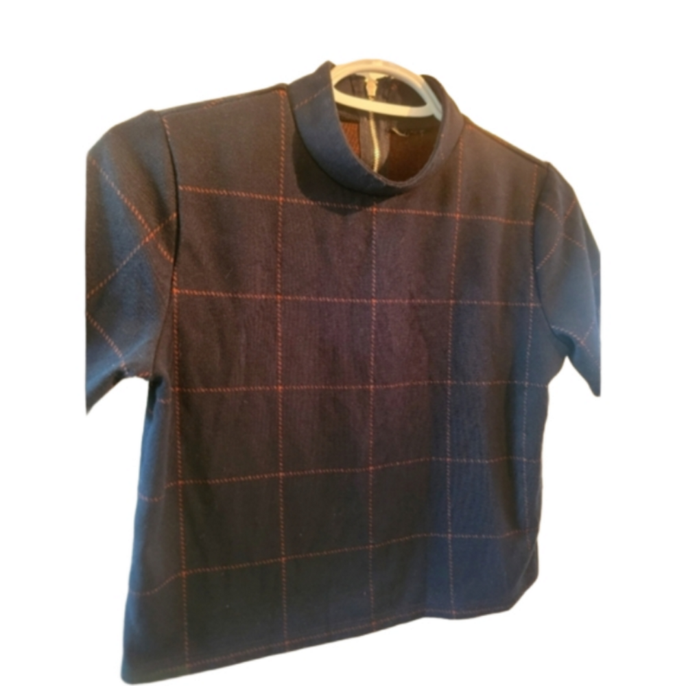 Retro Navy Crop Mock Blouse Small